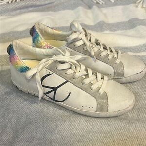Kurt Geiger White Sneakers with Rainbow Glitter Heel